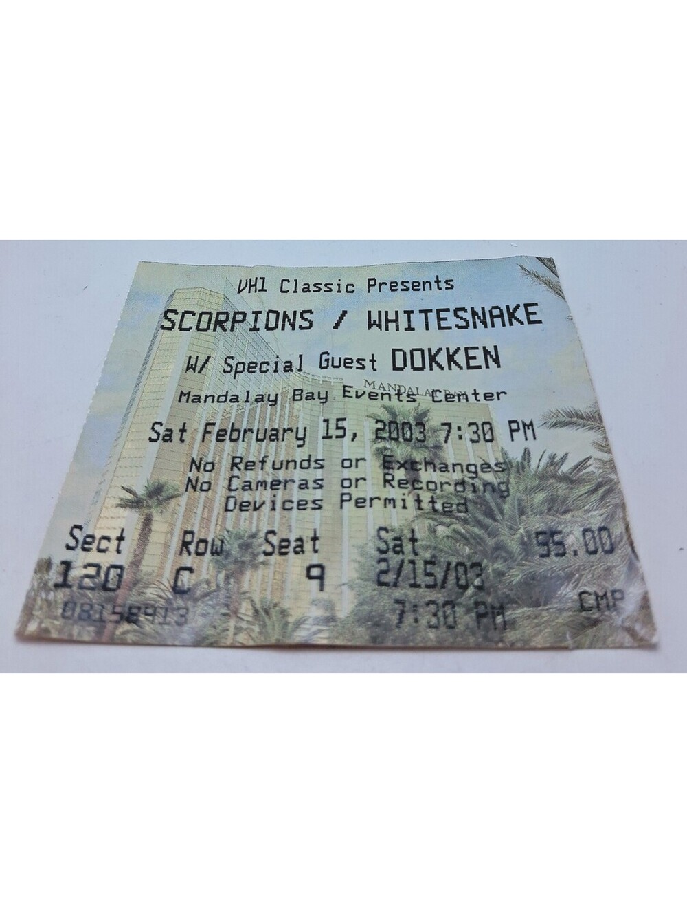 SCORPIONS/Whitesnake Ticket Stub VH1  Guest DOKKEN Mandalay Bay Sat Feb 15 2003